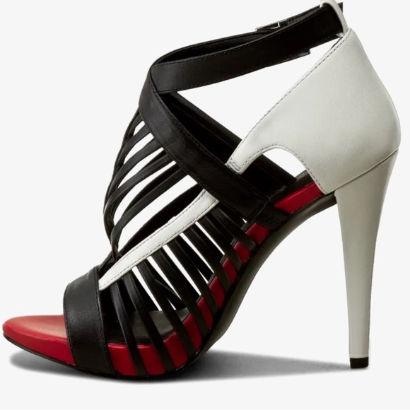 Calvin Klein Nadia Black, White, and Red Strappy Heels - Picture 2 of 14
